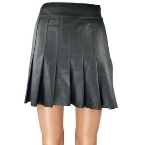 Abercrombie & Fitch Black Faux Leather Pleated Zip Mini A-line Flared Skirt XXS